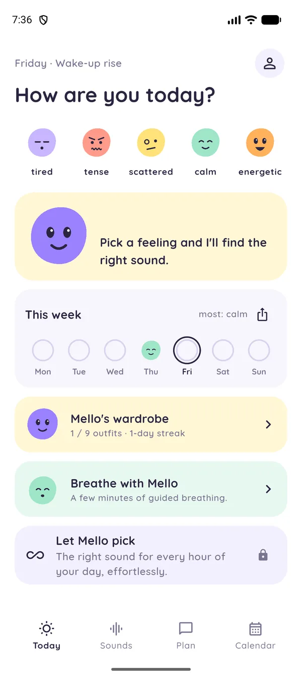 Mellohm Today screen: how are you today?