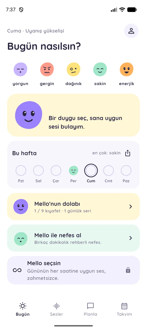 Mellohm Bugün ekranı: Bugün nasılsın?